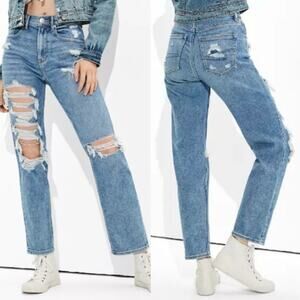 AE American Eagle Highest‎ Rise 90s Boyfriend Jeans Heavy Distressed Size 2R